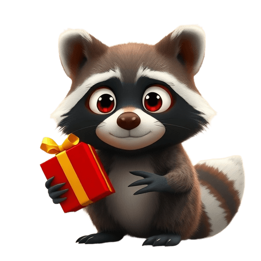 Emoji Raccoon with Gift