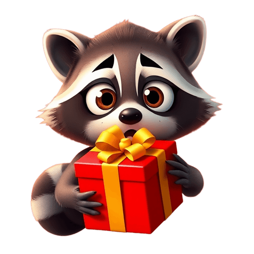 Emoji Raccoon with Gift